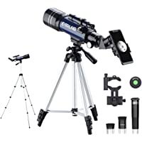 ESSLNB Telescopio 70mm 180X Telescopio para Niños con Ajustable Trípode Adaptador de Teléfono 3X Barlow Lente y Filtro…